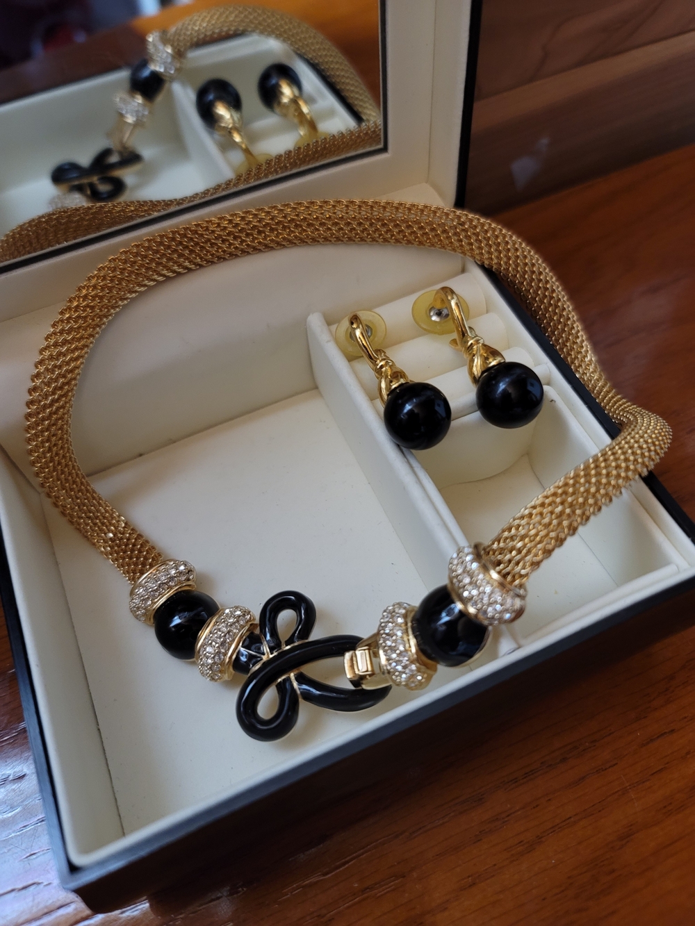 Swarovski Gold-Tone Mesh Necklace with Black Crystal Accents